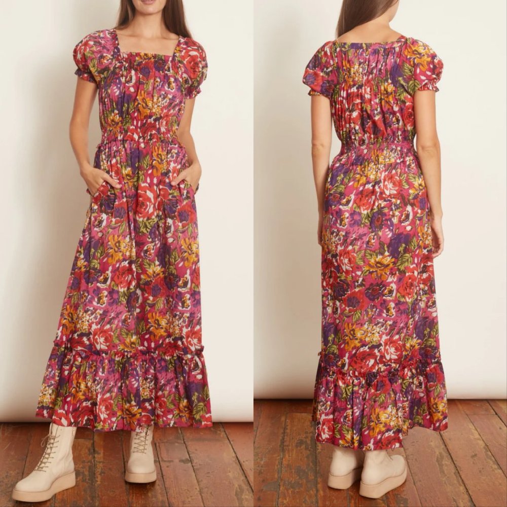 Loretta Caponi Stefania Dress Tropical Floral Burgundy - Picture 1 of 4